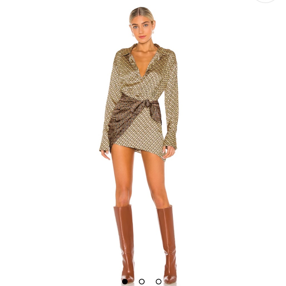 L’Academie- The Kamille Mini Dress in Tan & Brown Chain
